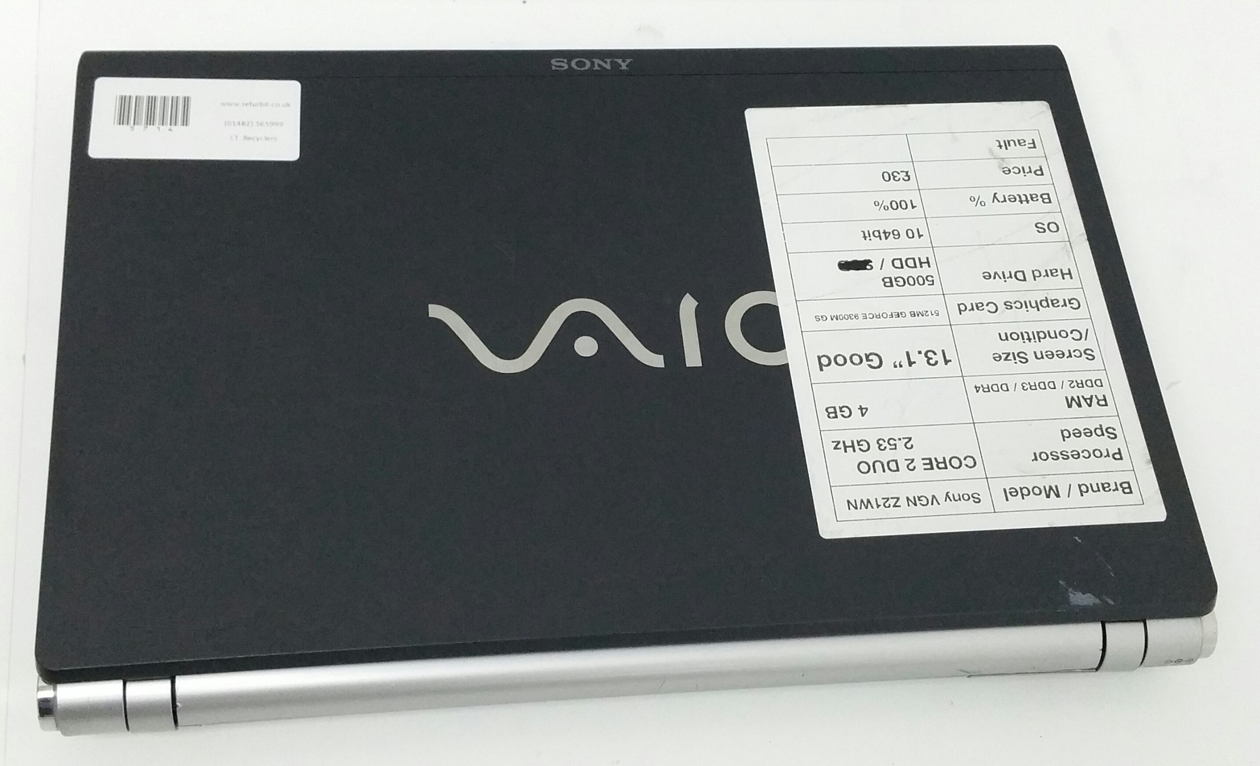 Sony Vaio VGN-Z21WN PCG-6Y2M – Core 2 Duo 2.53GHz – 4GB RAM