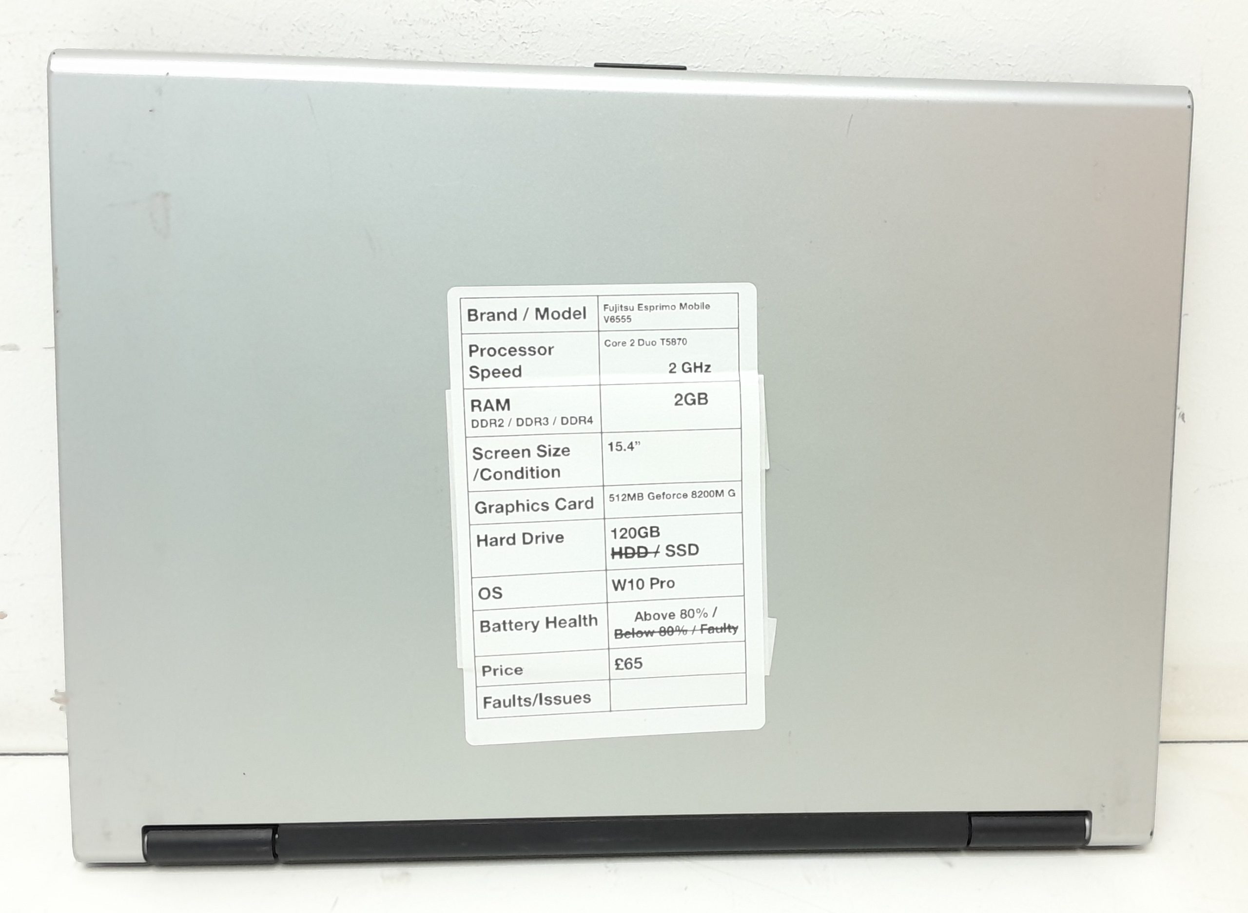 Fujitsu Esprimo Mobile V6555 Z17M 3.0 - Core 2 Duo T5870 2GHz