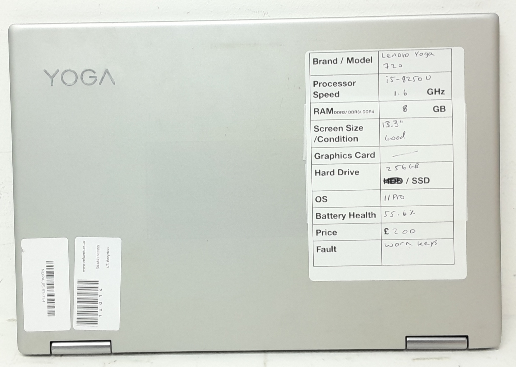 Lenovo Yoga 720-12IKB 81C3 - i5-8250U 1.6GHz - 8GB Ram - 13.3