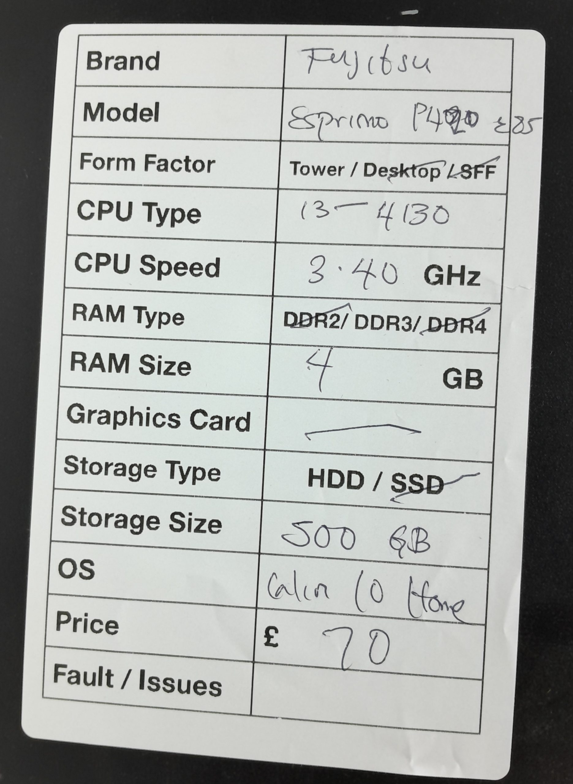 Fujitsu ESPRIMO P420 E85+ MI4W - Tower - i3-4130 3.4GHz - 4GB